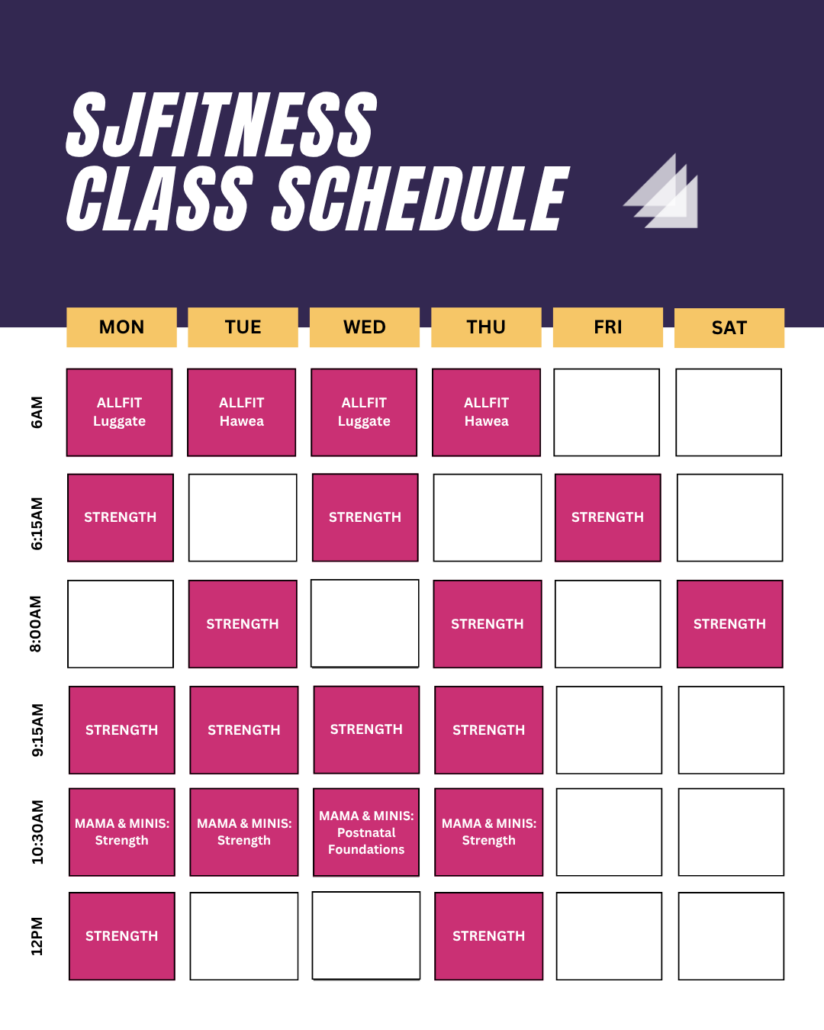 SJ Fitness Weekly Class Timetable